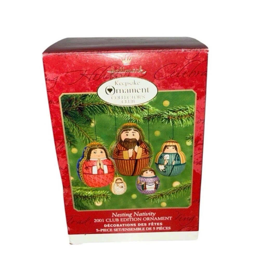 Nesting Nativity 2001 Hallmark Keepsake Club Ed Ornament Set 5 Pc Christmas Vtg